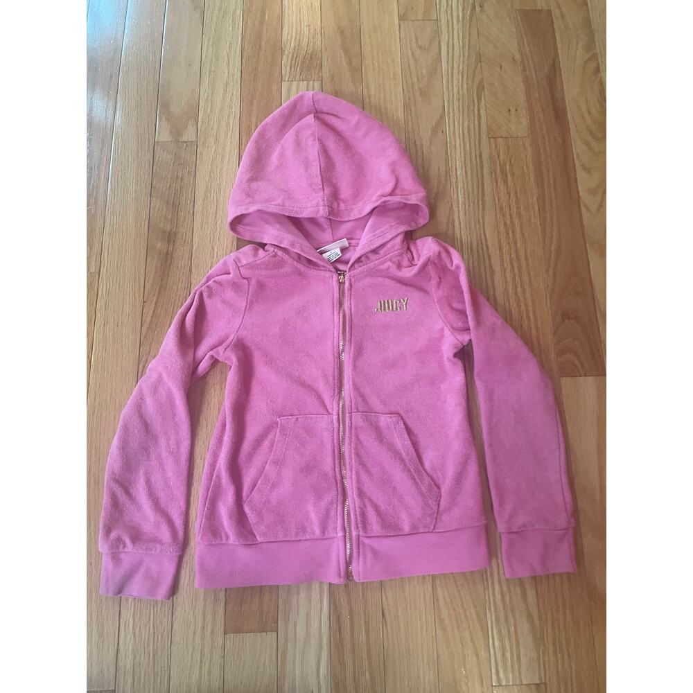 Juicy Couture vintage Girl's terry cloth Pink sequin Hooded Jacket Zip Up Size 6